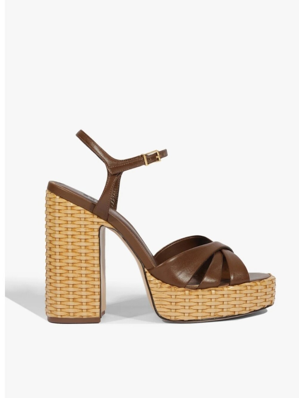 SCHUTZ Keefa Brown Leather Woven-Platform Heel Sandal Size 9.5
